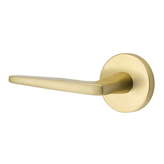 Emtek Privacy Hermes Left Handed Door Lever With Disk Rose in Satin Brass