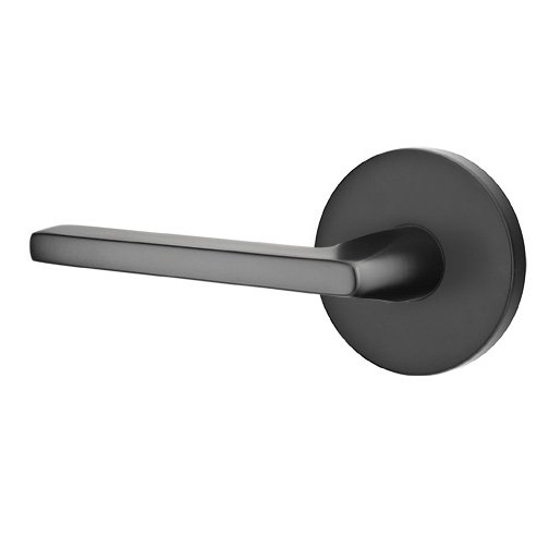 Emtek Privacy Helios Left Handed Door Lever With Disk Rose in Flat Black