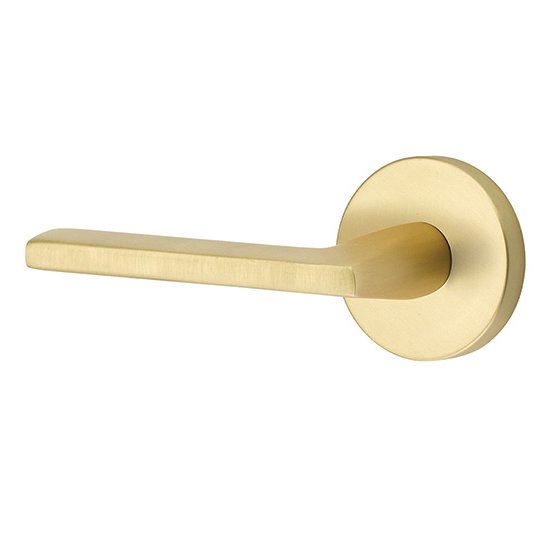 Emtek Privacy Helios Left Handed Door Lever With Disk Rose in Satin Brass