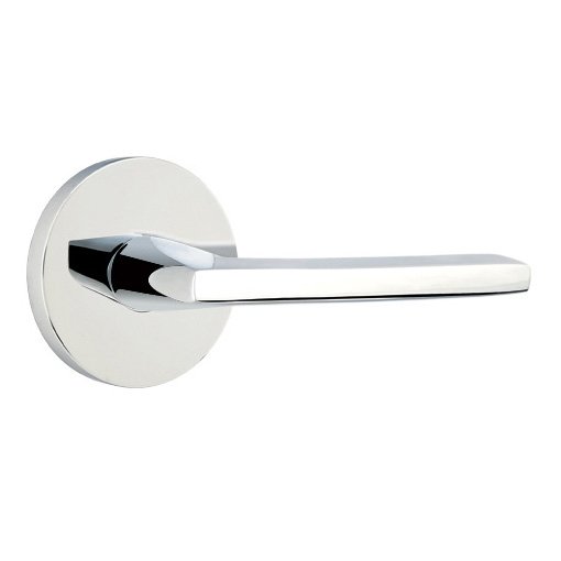 Emtek Privacy Helios Right Handed Door Lever With Disk Rose in Polished Chrome
