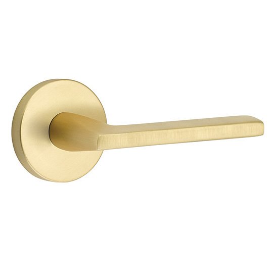 Emtek Privacy Helios Right Handed Door Lever With Disk Rose in Satin Brass
