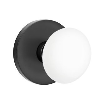 Emtek Privacy Ice White Porcelain Knob With Modern Disk Rosette in Flat Black