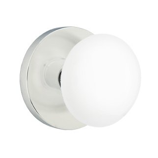 Emtek Privacy Ice White Knob And Modern Disk Rosette With Concealed Screws in Polished Chrome