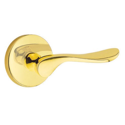 Emtek Privacy Luzern Right Handed Door Lever With Disk Rose in Unlacquered Brass