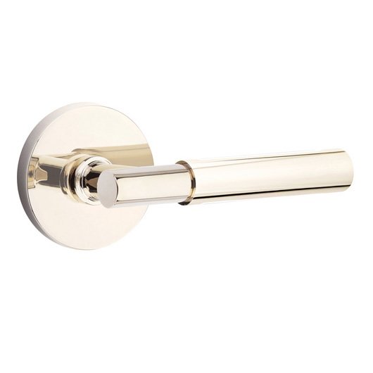Emtek Privacy Myles Right Handed Lever with Disk Rose and Concealed Screws in Polished Nickel