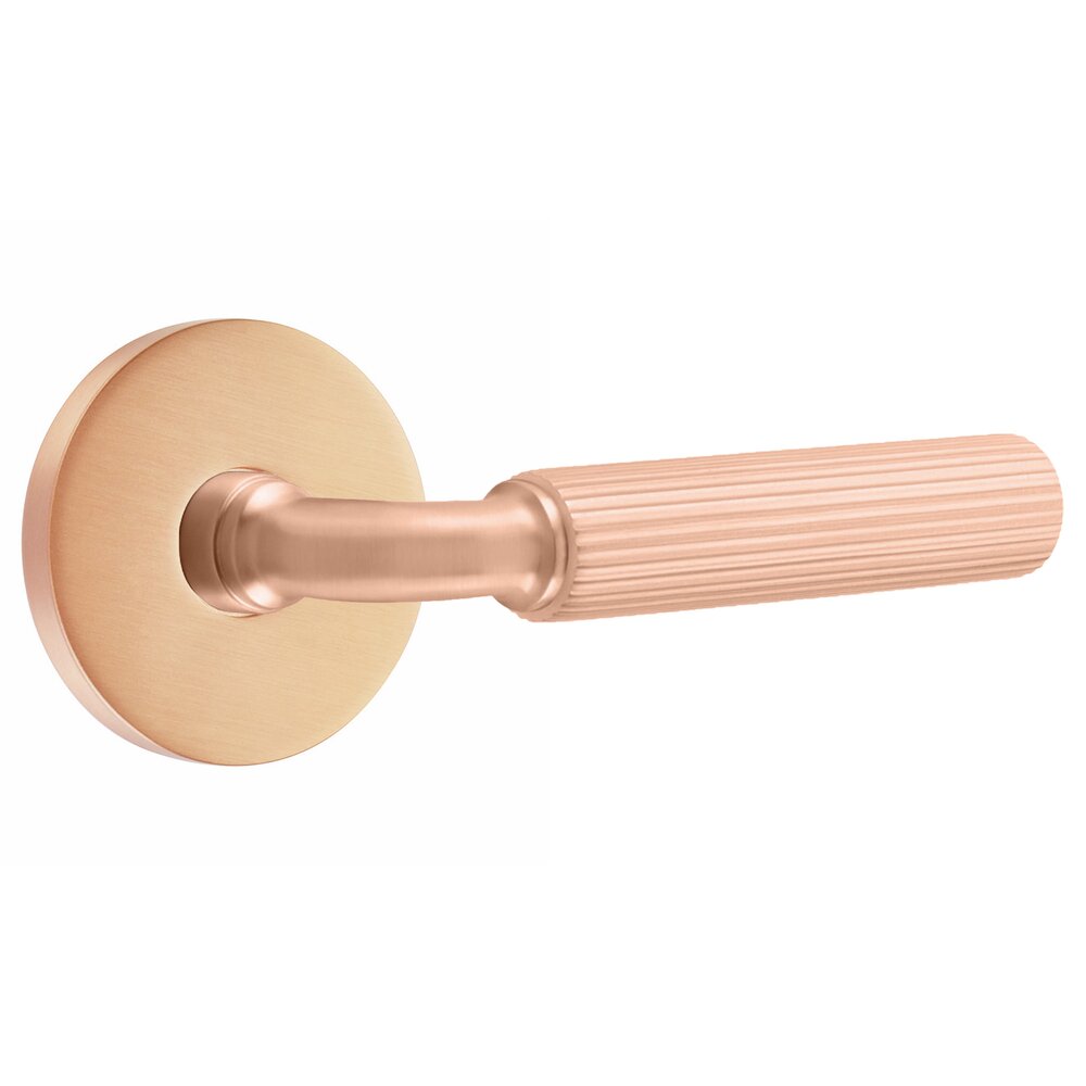 Emtek Privacy Straight Knurled Right Handed Lever with R-Bar Stem and Disk Rose in Satin Rose Gold