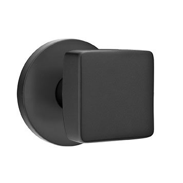 Emtek Privacy Square Door Knob With Disk Rose in Flat Black