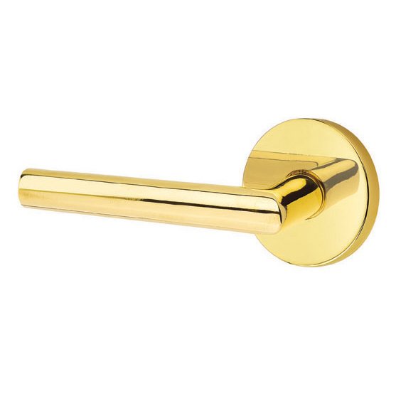 Emtek Privacy Stuttgart Left Handed Door Lever With Disk Rose in Unlacquered Brass