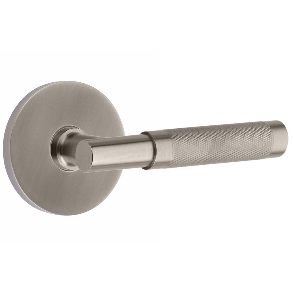 Emtek Privacy Knurled Right Handed Lever with T-Bar Stem And Concealed Screw Disk Rose in Pewter