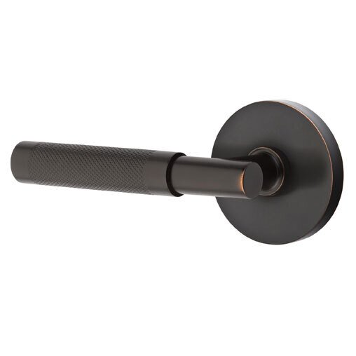 Emtek Privacy Knurled Left Handed Lever with T-Bar Stem and Disc Rose in Oil Rubbed Bronze