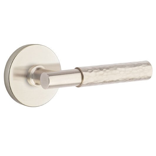 Emtek Privacy Hammered Right Handed Lever with T-Bar Stem and Disc Rose in Satin Nickel
