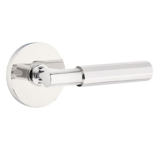 Emtek Privacy Faceted Right Handed Lever with T-Bar Stem and Disc Rose in Polished Chrome