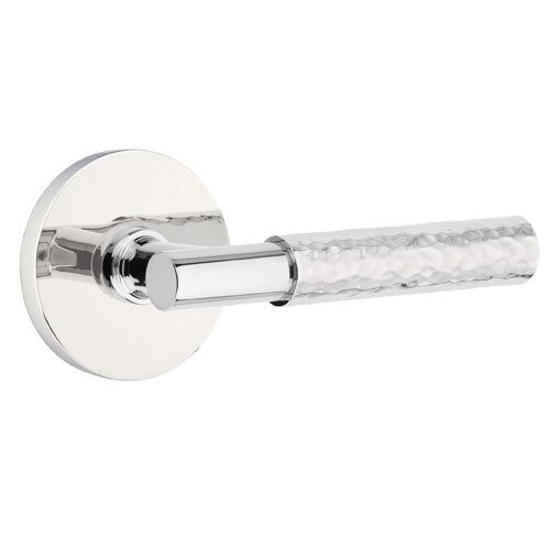 Emtek Privacy Hammered Right Handed Lever with T-Bar Stem and Disc Rose in Polished Chrome