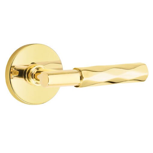 Emtek Privacy Tribeca Right Handed Lever with T-Bar Stem and Disc Rose in Unlacquered Brass