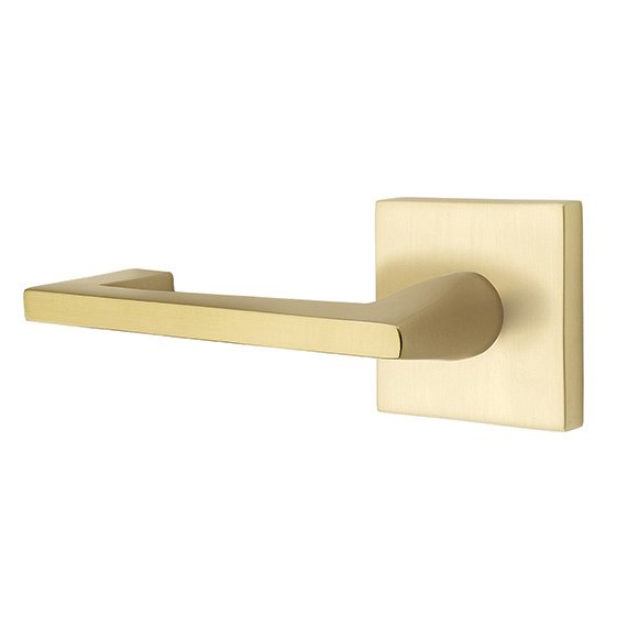 Emtek Privacy Argos Left Handed Door Lever And Square Rose with Concealed Screws in Satin Brass