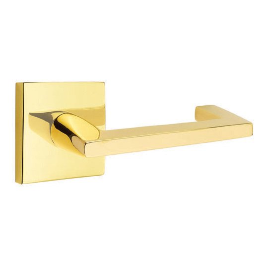 Emtek Privacy Argos Right Handed Door Lever With Square Rose in Unlacquered Brass