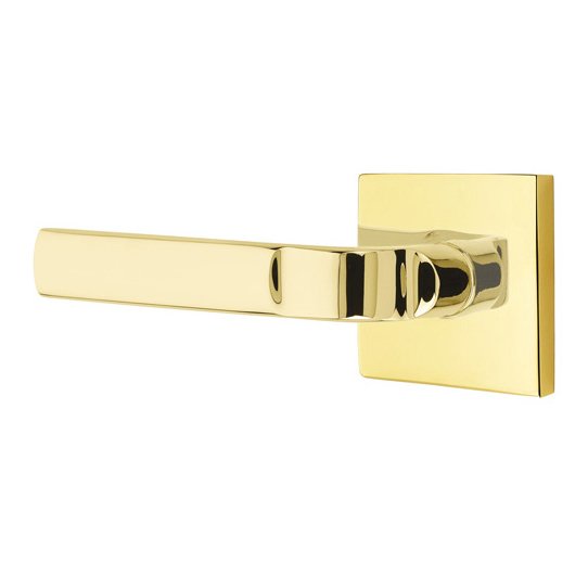 Emtek Privacy Aston Left Handed Lever with Square Rose in Unlacquered Brass