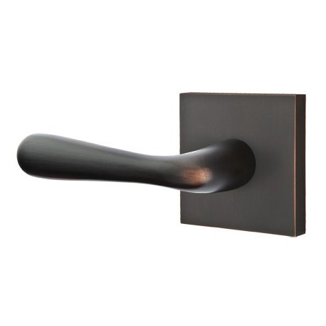 Emtek Privacy Basel Left Handed Door Lever With Square Rose in Oil Rubbed Bronze