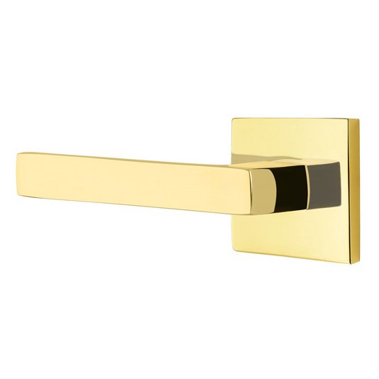 Emtek Privacy Dumont Left Handed Lever with Square Rose and Concealed Screws in Unlacquered Brass