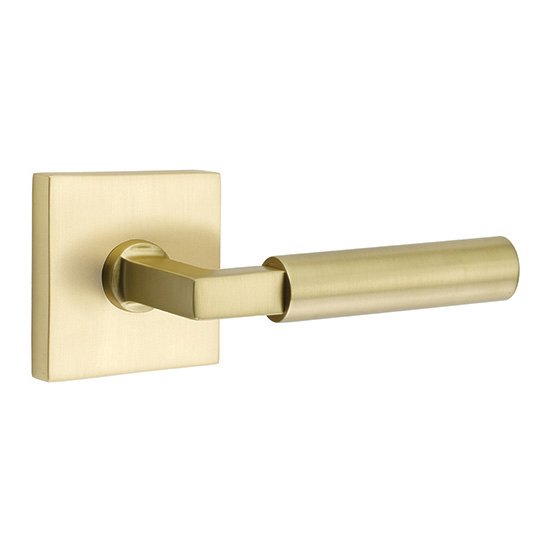 Emtek Privacy Hercules Right Handed Door Lever And Square Rose with Concealed Screws in Satin Brass