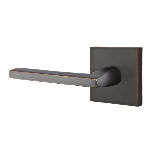 Emtek Privacy Helios Left Handed Door Lever With Square Rose in Oil Rubbed Bronze