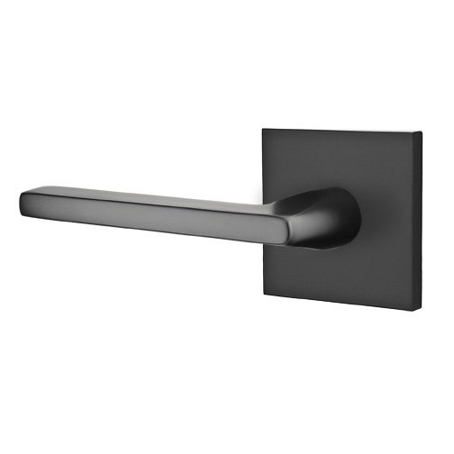 Emtek Privacy Helios Left Handed Door Lever And Square Rose with Concealed Screws in Flat Black