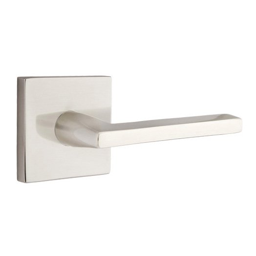 Emtek Privacy Helios Right Handed Door Lever With Square Rose in Satin Nickel