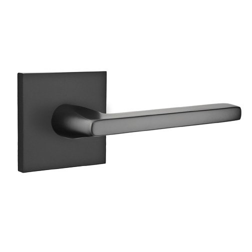 Emtek Privacy Helios Right Handed Door Lever With Square Rose in Flat Black
