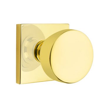 Emtek Privacy Laurent Door Knob With Square Rose in Unlacquered Brass