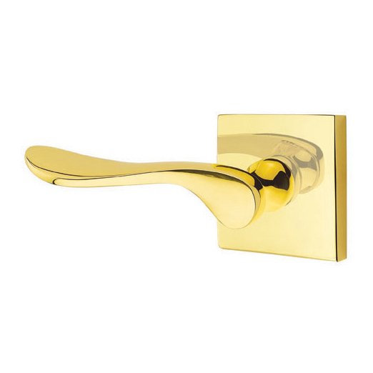 Emtek Privacy Luzern Left Handed Door Lever With Square Rose in Unlacquered Brass
