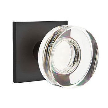 Emtek Modern Disc Glass Privacy Door Knob and Square Rose with Concealed Screws in Flat Black