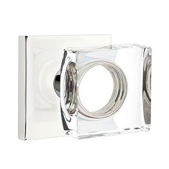 Emtek Modern Square Glass Privacy Door Knob and Square Rose with Concealed Screws in Polished Chrome