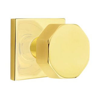 Emtek Privacy Octagon Door Knob With Square Rose in Unlacquered Brass