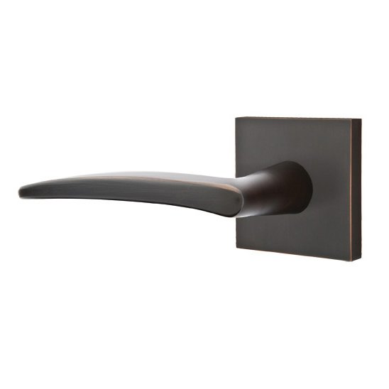 Emtek Privacy Poseidon Left Handed Door Lever With Square Rose in Oil Rubbed Bronze