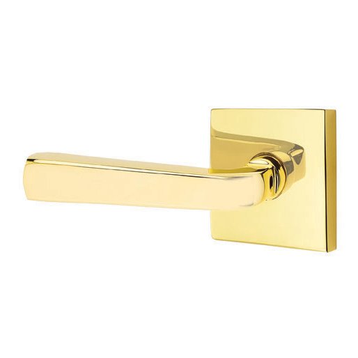 Emtek Privacy Sion Left Handed Door Lever And Square Rose with Concealed Screws in Unlacquered Brass