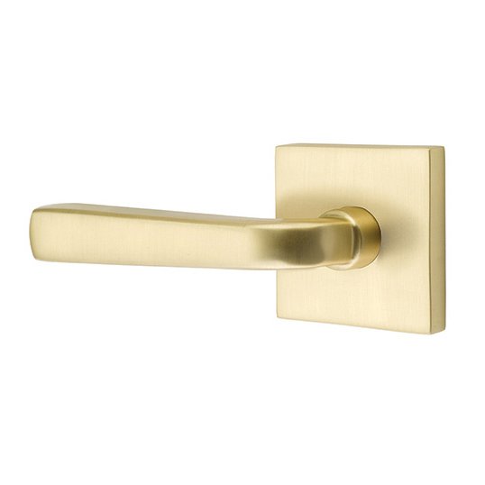 Emtek Privacy Sion Left Handed Door Lever And Square Rose with Concealed Screws in Satin Brass