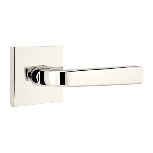Emtek Privacy Sion Right Handed Door Lever With Square Rose in Polished Nickel