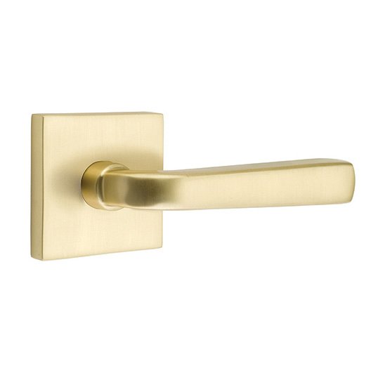 Emtek Privacy Sion Right Handed Door Lever With Square Rose in Satin Brass