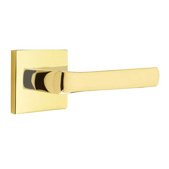 Emtek Privacy Spencer Right Handed Lever with Square Rose and Concealed Screws in Unlacquered Brass