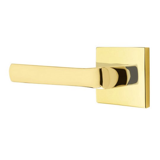 Emtek Privacy Spencer Left Handed Lever with Square Rose and Concealed Screws in Unlacquered Brass