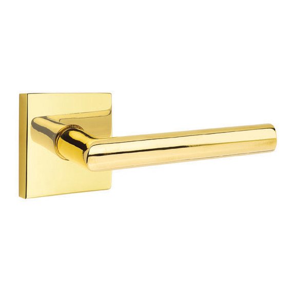 Emtek Privacy Stuttgart Right Handed Door Lever With Square Rose in Unlacquered Brass