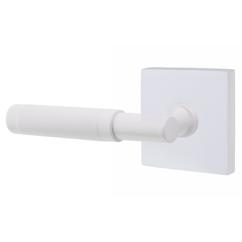 Emtek Privacy Knurled Left Handed Lever with T-Bar Stem and Square Rose in Matte White