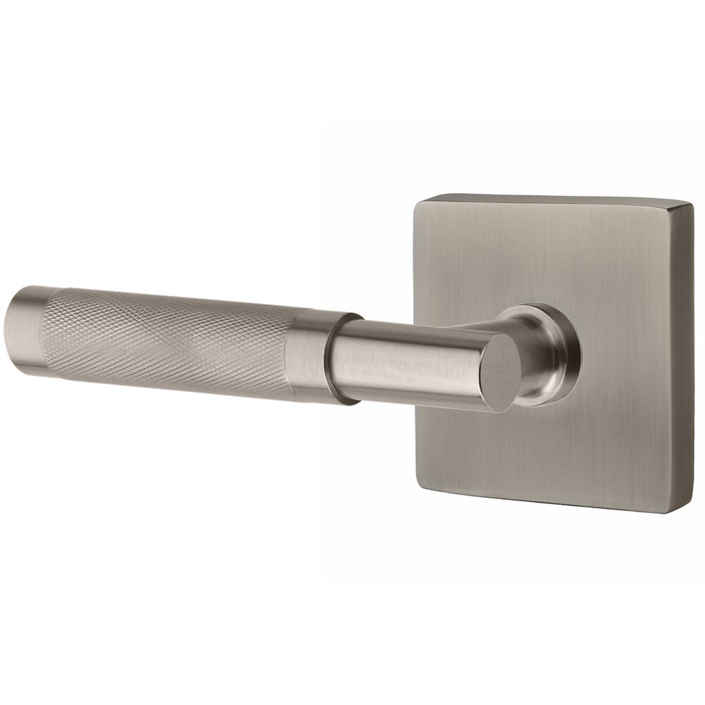 Emtek Privacy Knurled Left Hand Lever with T-Bar Stem and Concealed Square Rose in Pewter