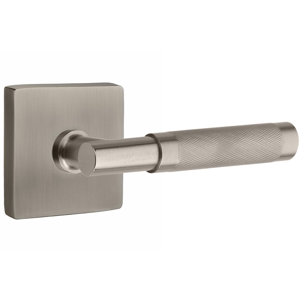 Emtek Privacy Knurled Right Hand Lever with T-Bar Stem and Concealed Square Rose in Pewter