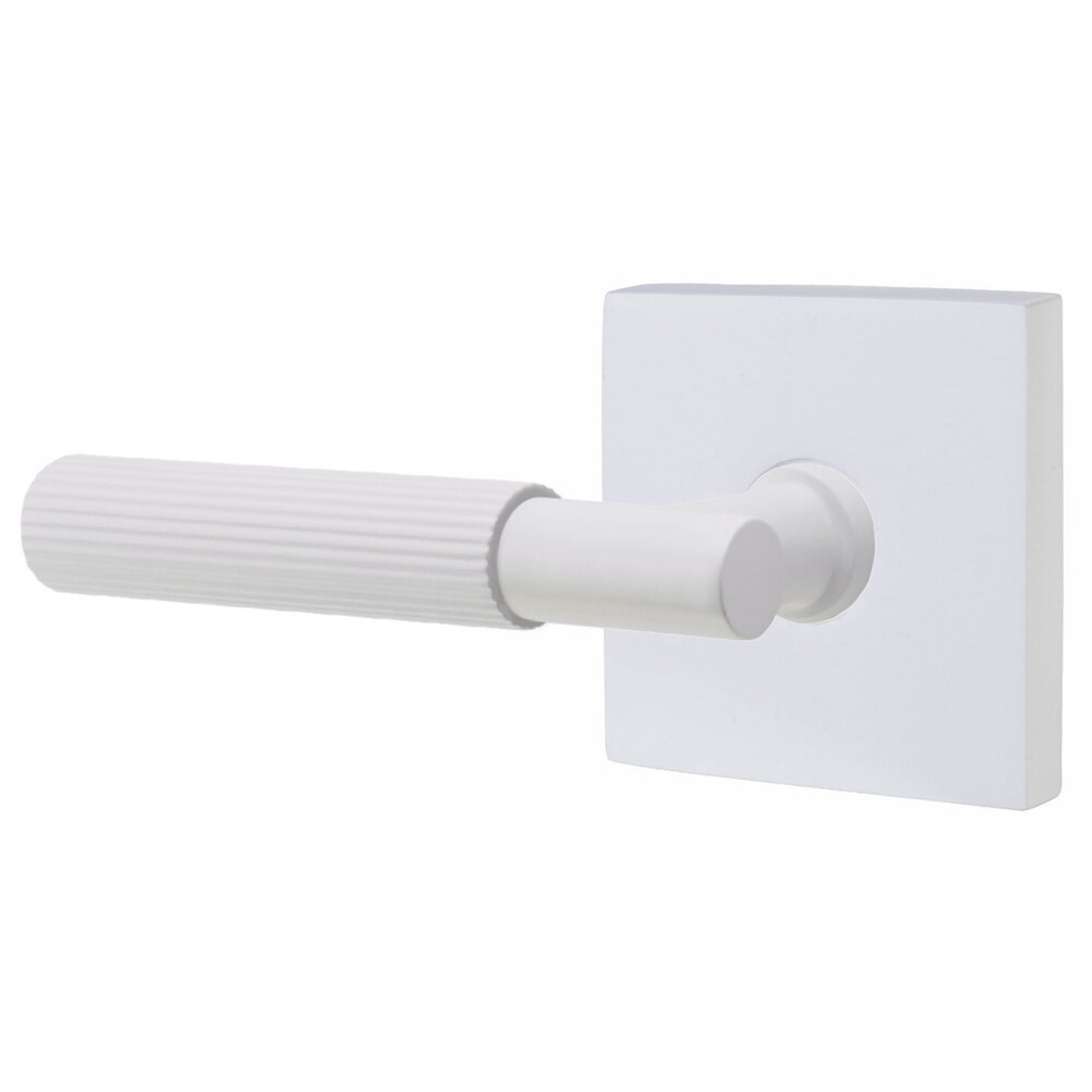 Emtek Privacy Straight Knurled Left Handed Lever with T-Bar Stem and Square Rose in Matte White