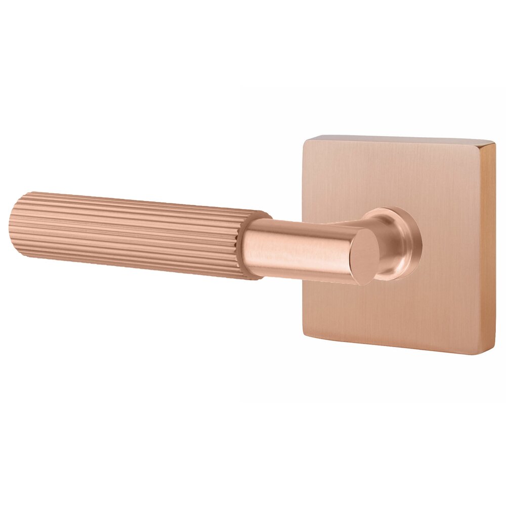 Emtek Privacy Straight Knurled Left Hand Lever with T-Bar Stem and Concealed Square Rose in Satin Rose Gold