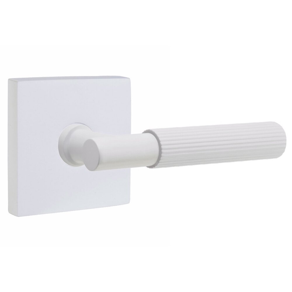 Emtek Privacy Straight Knurled Right Handed Lever with T-Bar Stem and Square Rose in Matte White