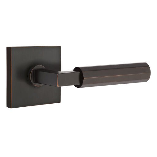 Emtek Privacy Faceted Right Handed Lever with L-Square Stem and Square Rose in Oil Rubbed Bronze