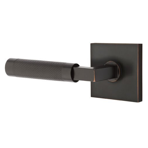 Emtek Privacy Knurled Left Handed Lever with L-Square Stem and Square Rose in Oil Rubbed Bronze