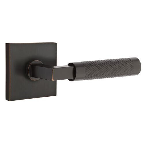 Emtek Privacy Knurled Right Handed Lever with L-Square Stem and Square Rose in Oil Rubbed Bronze
